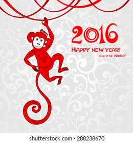 Happy new year 2016. Year Of The Monkey. Vector Illustration