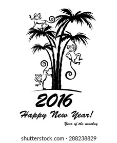 Happy new year 2016. Year Of The Monkey. Vector Illustration