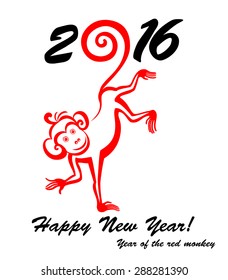 Happy new year 2016. Year Of The Monkey. Vector Illustration
