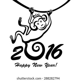 Happy new year 2016. Year Of The Monkey. Vector Illustration
