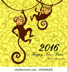 Happy new year 2016. Year Of The Monkey. Vector Illustration