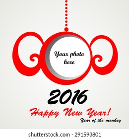 Happy new year 2016! Year of the Monkey. Photo Frame. Vector Illustration 