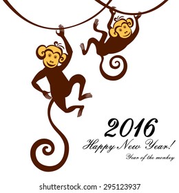 Happy new year 2016. Year Of The Monkey. Vector Illustration