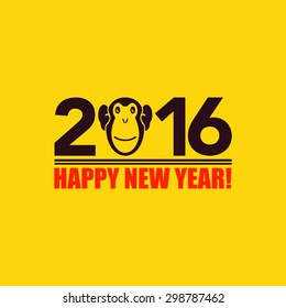 Happy new year 2016. Year Of The Monkey. Vector Illustration