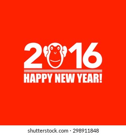Happy new year 2016. Year Of The Monkey. Vector Illustration