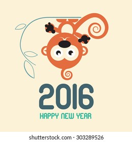 Happy New Year 2016 with Monkey Vector Flat Design Illustration