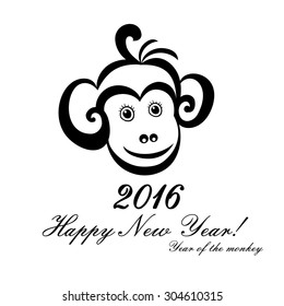 Happy new year 2016. Year Of The Monkey. Vector Illustration