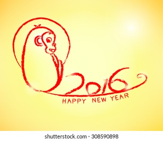 Happy New Year 2016 (Year of Monkey) in chinese style Vector eps10