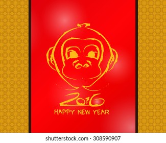 Happy new year 2016 (Monkey year) in chinese style (Vector eps10)