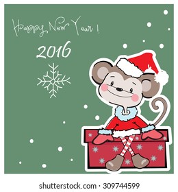 Happy new year 2016. Year Of The Monkey. Vector Illustration