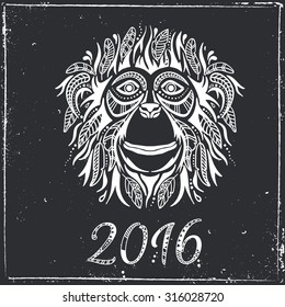 Happy new year 2016. Year Of The Monkey. Vector Illustration.
