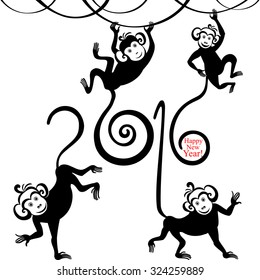 Happy new year 2016. Year Of The Monkey. Vector Illustration