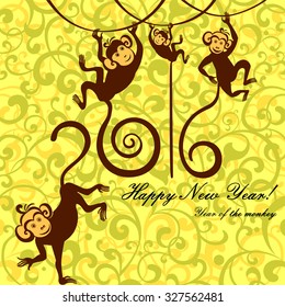 Happy new year 2016. Year Of The Monkey. Vector Illustration
