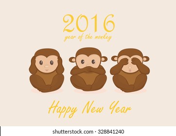 Happy New Year 2016. Year of the monkey vector.