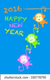 Happy New Year 2016 with Monkey. Vector illustration.