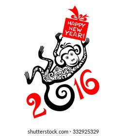 Happy new year 2016. Year Of The Monkey. Vector Illustration