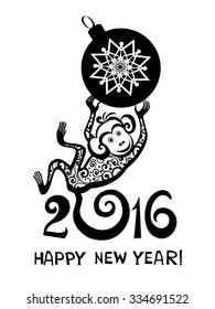 Happy new year 2016. Year Of The Monkey. Vector Illustration