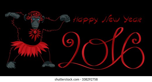 Happy New Year 2016,  Monkey, vector