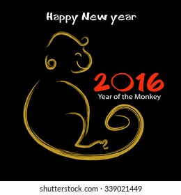 Happy new year 2016. Year Of The Monkey. Vector Illustration
