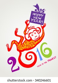 Happy new year 2016. Year Of The Monkey. Vector Illustration
