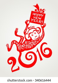 Happy new year 2016. Year Of The Monkey. Vector Illustration