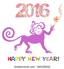 Happy new year 2016. Year Of The Monkey. Vector Illustration