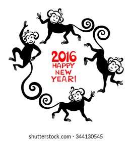 Happy new year 2016. Year Of The Monkey. Vector Illustration