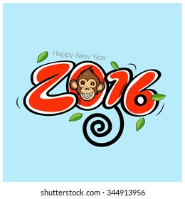 Happy new year  2016 with monkey head 