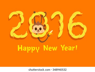 Happy New Year 2016  the Monkey year,  vector illustration  