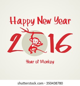 Happy New Year 2016 with Monkey Vector Flat Design Illustration. Great for Greeting Card, Print Materials, Posters. Cute and Beautiful. 