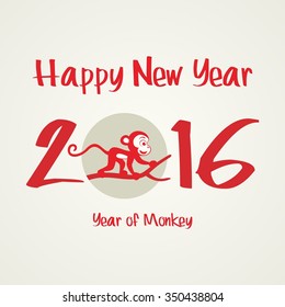 Happy New Year 2016 with Monkey Vector Flat Design Illustration. Great for Greeting Card, Print Materials, Posters. Cute and Beautiful. 