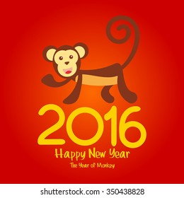 Happy New Year 2016 with Monkey Vector Flat Design Illustration. Great for Greeting Card, Print Materials, Posters. Cute and Beautiful. 