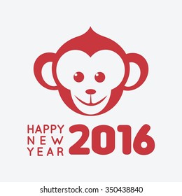 Happy New Year 2016 with Monkey Vector Flat Design Illustration. Great for Greeting Card, Print Materials, Posters. Cute and Beautiful. 
