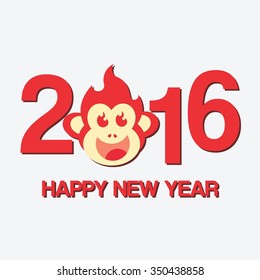 Happy New Year 2016 with Monkey Vector Flat Design Illustration. Great for Greeting Card, Print Materials, Posters. Cute and Beautiful. 
