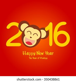 Happy New Year 2016 with Monkey Vector Flat Design Illustration. Great for Greeting Card, Print Materials, Posters. Cute and Beautiful. 