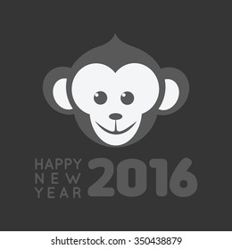 Happy New Year 2016 with Monkey Vector Flat Design Illustration. Great for Greeting Card, Print Materials, Posters. Cute and Beautiful. 