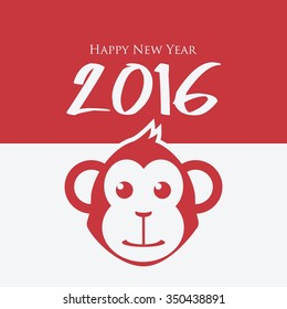 Happy New Year 2016 with Monkey Vector Flat Design Illustration. Great for Greeting Card, Print Materials, Posters. Cute and Beautiful. 