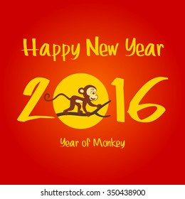 Happy New Year 2016 with Monkey Vector Flat Design Illustration. Great for Greeting Card, Print Materials, Posters. Cute and Beautiful. 