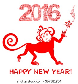 Happy new year 2016. Year Of The Monkey. Vector Illustration