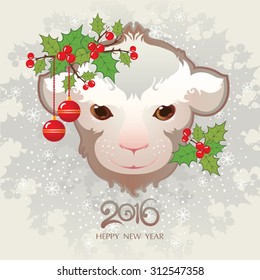 Happy new year 2016. Year of the Monkey.Vector Illustration.