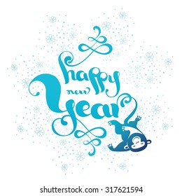 Happy new year 2016. Year of the Monkey.Vector Illustration.