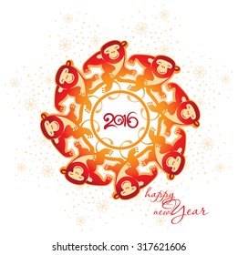 Happy new year 2016. Year of the Monkey.Vector Illustration.
