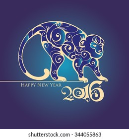 Happy new year 2016. Year of the Monkey.Vector Illustration.