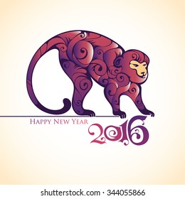 Happy new year 2016. Year of the Monkey.Vector Illustration.