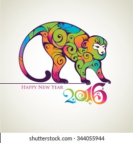 Happy new year 2016. Year of the Monkey.Vector Illustration.