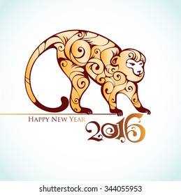 Happy new year 2016. Year of the Monkey.Vector Illustration.