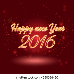 Happy new year 2016 neon lettering greeting shine card