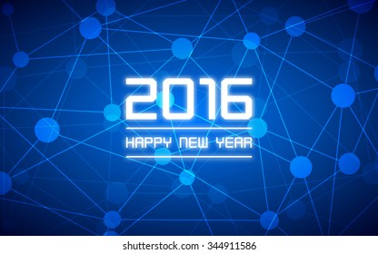 happy new year 2016 and Network links on dark blue background (vector)