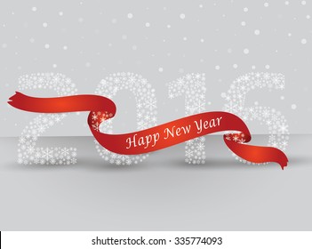 Happy new year 2016, the number made with flakes wrapped in red tape. Vector eps 10