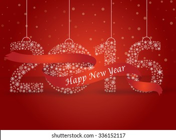 Happy new year 2016, the number made with flakes wrapped in red tape. Vector eps 10